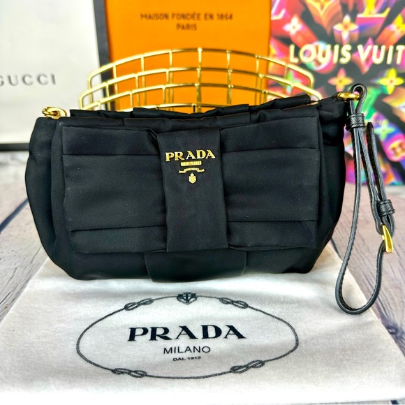 PRADA black satin Clutch wristlet bag with dust bag - Picture 1 of 12